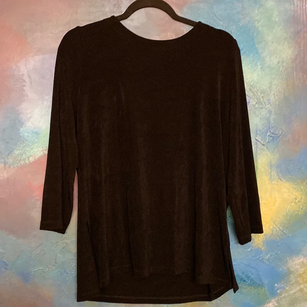 Chico’s black stretch long sleeved blouse with criss cross back sz 2